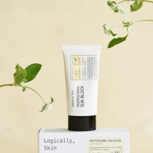 Packaging de envase de crema de Professional Sun block SPF50+ de Logically Skin